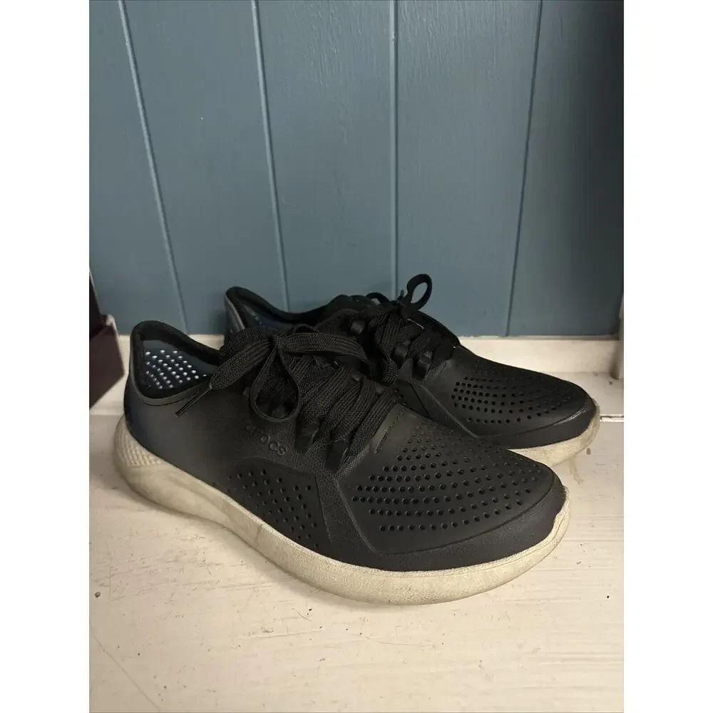 Crocs LiteRide Pacer Shoes Size 8 Lace Up Lightweight Breathable Comfort Blk Blu